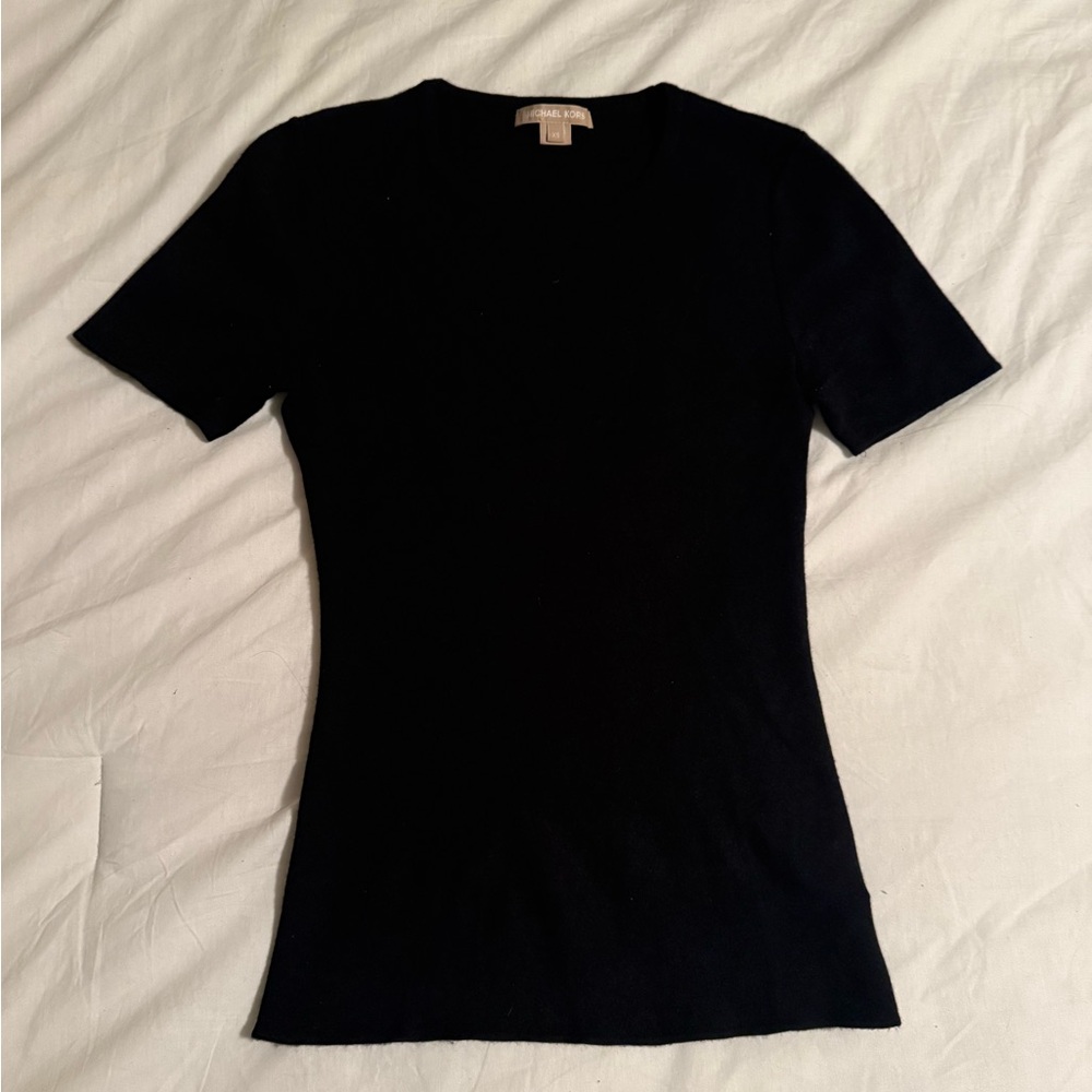 MICHAEL KORS 100% Cashmere Black Short Sleeve Top